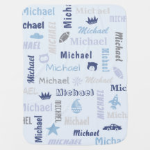 Blue personalize name baby boy Baby Blanket
