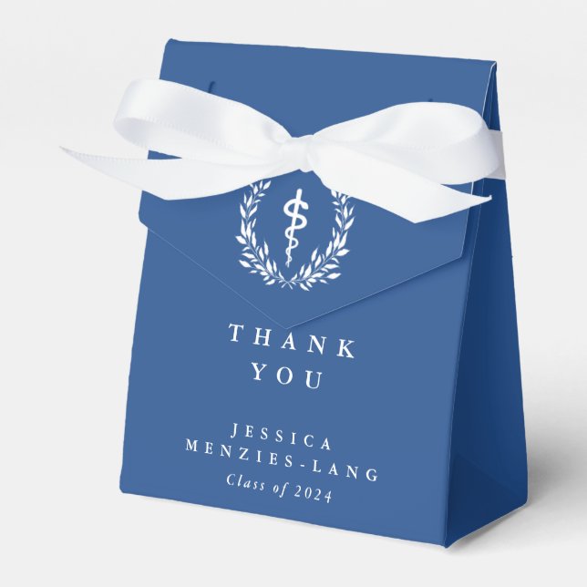 Blue Personalized Asclepius Medical Graduation Favor Box (Front Side)