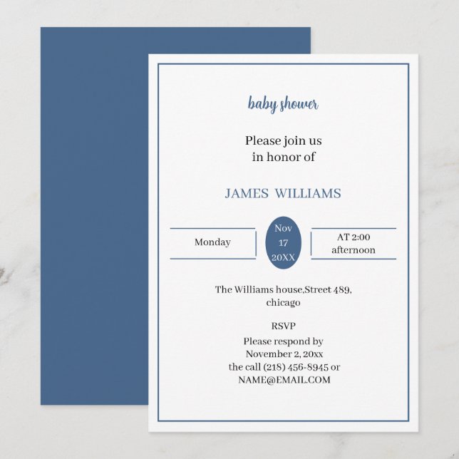 Blue Personalized Baby Shower Invitation (Front/Back)