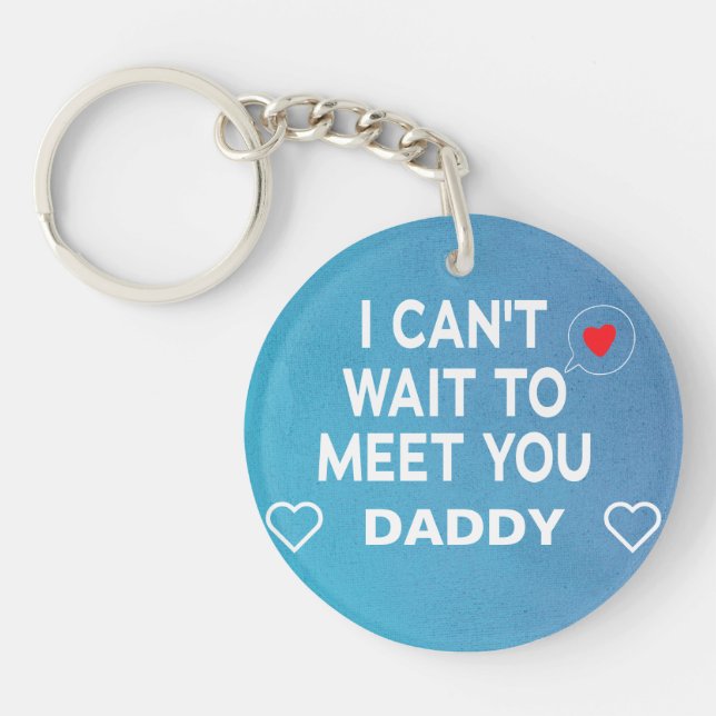 Blue Personalized Baby's Sonogram Expectant Daddy Keychain (Front)