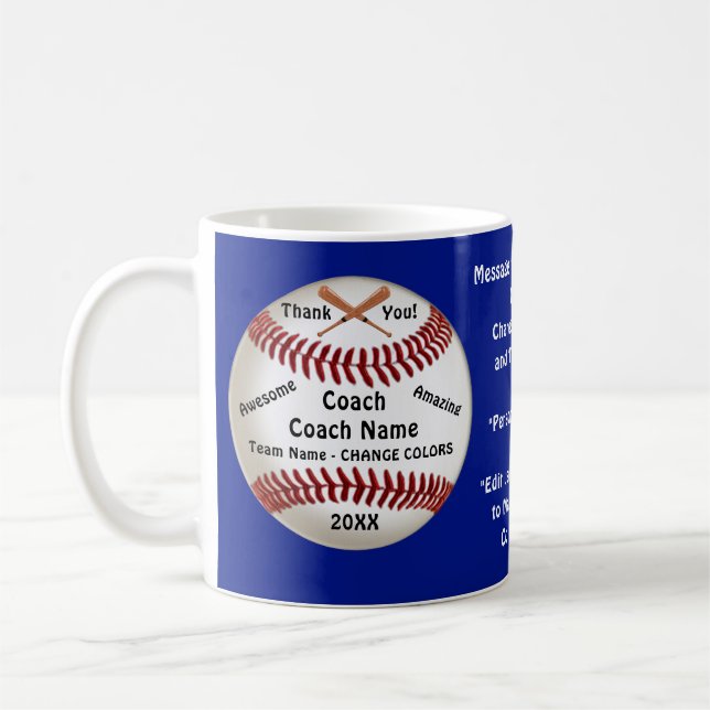 Blue Personalized, Baseball Coach Thank You Mug (Left)