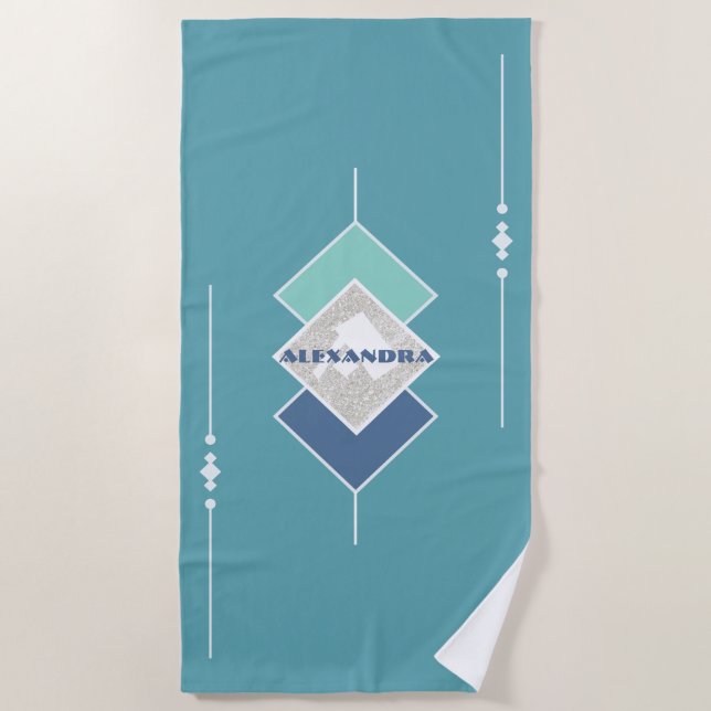Blue Personalized Beach Towel (Front)