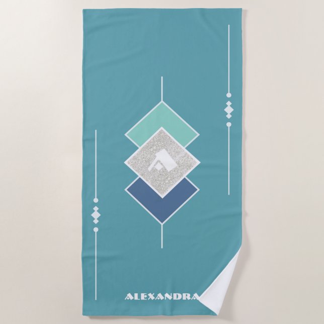 Blue Personalized Beach Towel (Front)