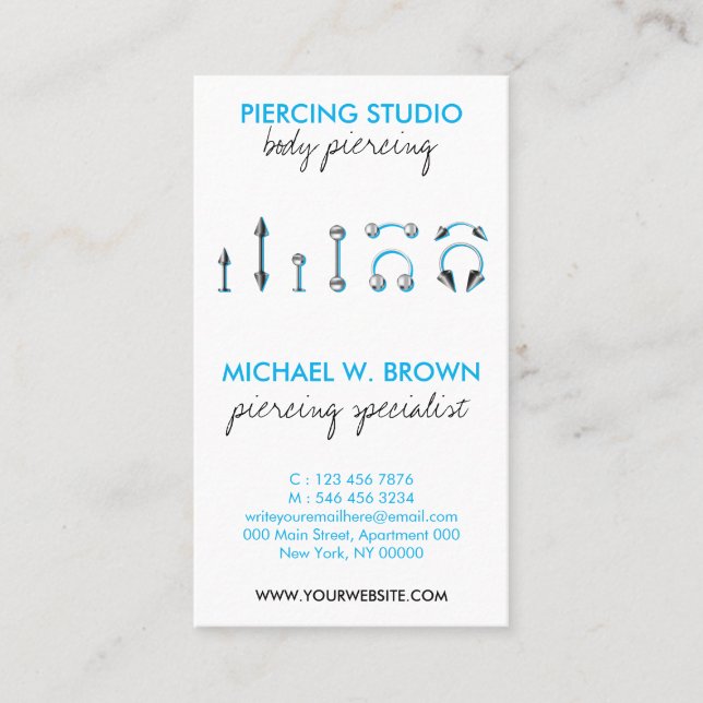 Blue Personalized Branding for Piercing Art Business Card (Front)