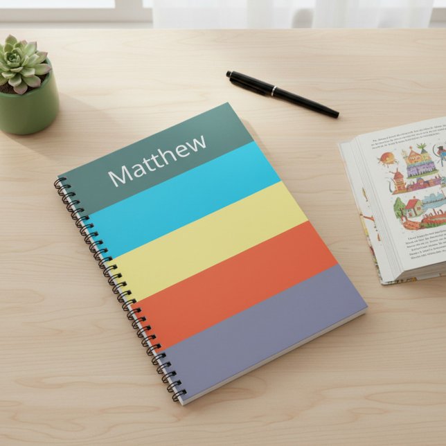 Blue Personalized Colour Block Striped Notebook (Creator Uploaded)