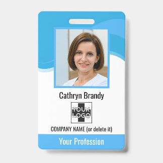 blue Personalized Employee, Photo, Bar Code & Logo Badge