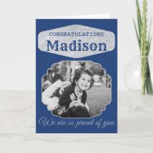 Blue Personalized Glitter Graduation Card