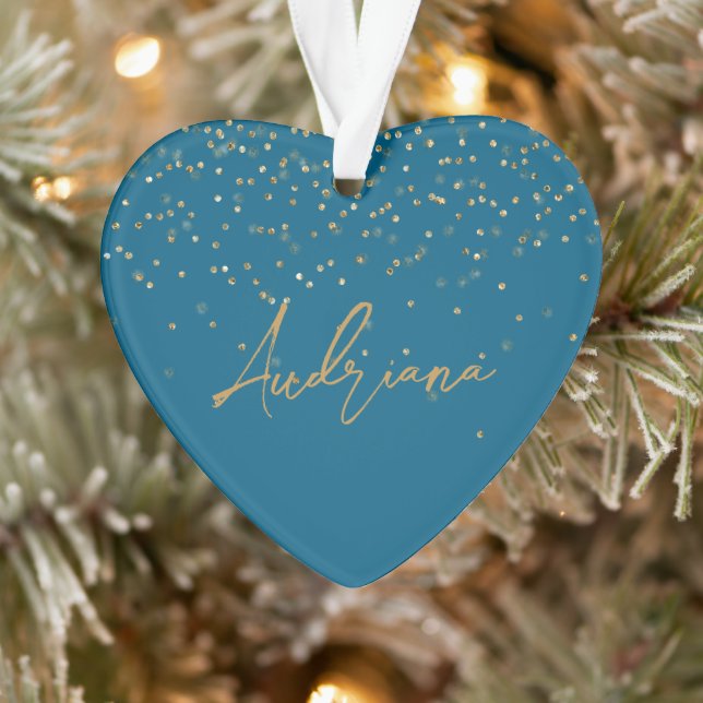 Blue Personalized Gold Name Glitter Sparkle Dots Ornament (Tree)
