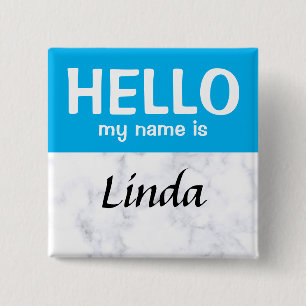 Blue Personalized Hello my name is custom 2 Inch Square Button