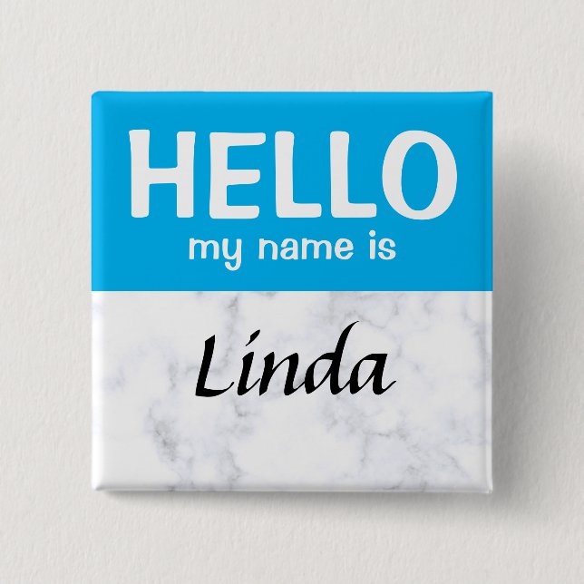 Blue Personalized Hello my name is custom 2 Inch Square Button (Front)