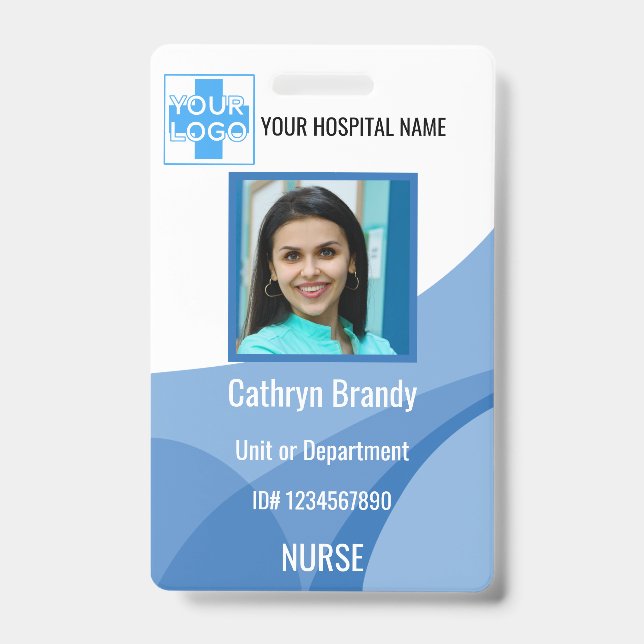 blue Personalized Hospital or Clinic Employee Badge (Front)
