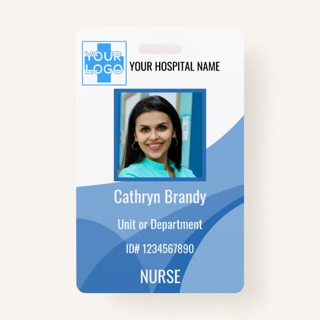 blue Personalized Hospital or Clinic Employee Badge (Front)