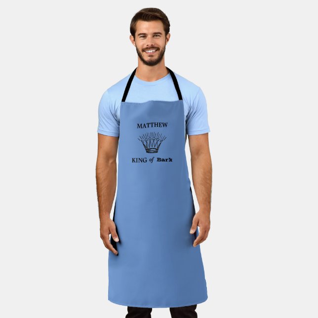 Blue Personalized King of Bark Funny Apron (Worn)