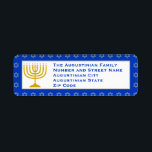 Blue Personalized Menorah HANUKKAH Return Address<br><div class="desc">Stylish blue Menorah RETURN ADDRESS LABELS, showing gold coloured menorah against a blue background with a silver grey Star of David pattern. There is customisable placeholder text, so you can personalise with your own details. Ideal addition for your Hanukkah-themed cards and invitations. Matching stationery and gifts are available in the...</div>