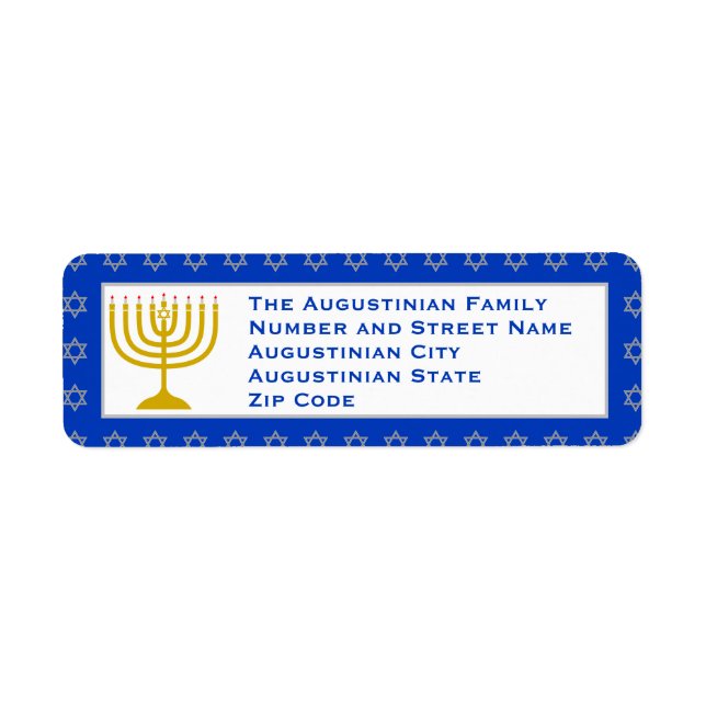 Blue Personalized Menorah HANUKKAH Return Address (Front)