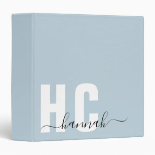 Blue Personalized Modern Monogram Name Binder