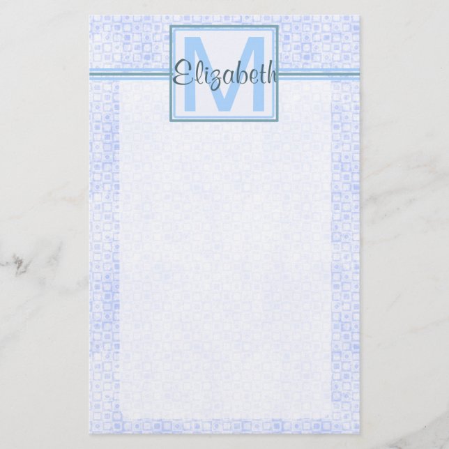 Blue Personalized Monogram Stationery (Front)