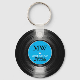 Blue Personalized Music Vinyl Record Keychain