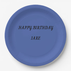 Blue personalized name birthday plates. paper plate