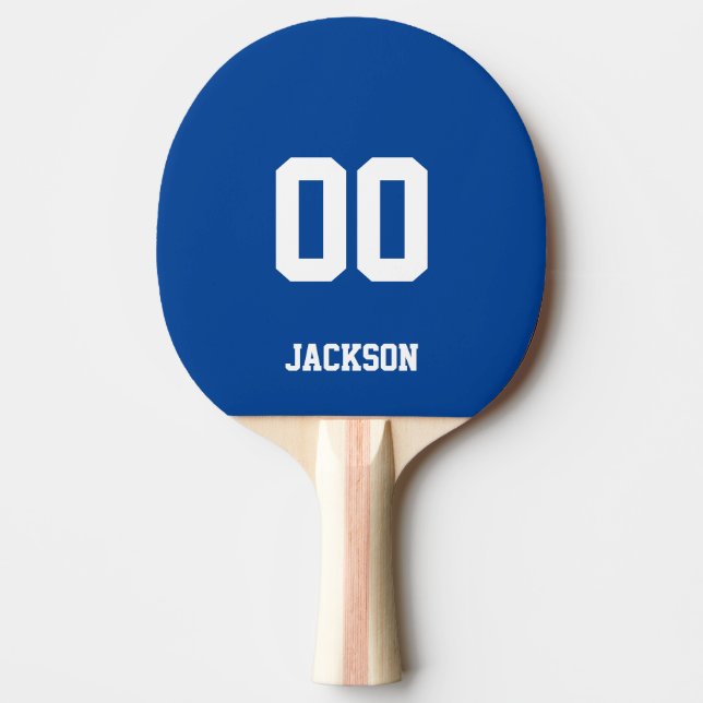 Blue Personalized Name Number Ping Pong Paddle (Front)