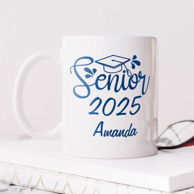 Blue Personalized Name Senior 2025 Coffee Mug (Personalized Senior 2025 Mug)
