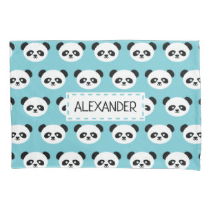 Blue Personalized Panda Bear Kids Kawaii Pillowcase