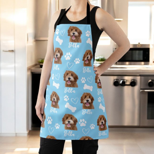 Blue Personalized Pet Photo Dog Lover Instagram Apron (Creator Uploaded)