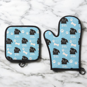 Blue Personalized Pet Photo Dog Lover Instagram Oven Mitt & Pot Holder Set