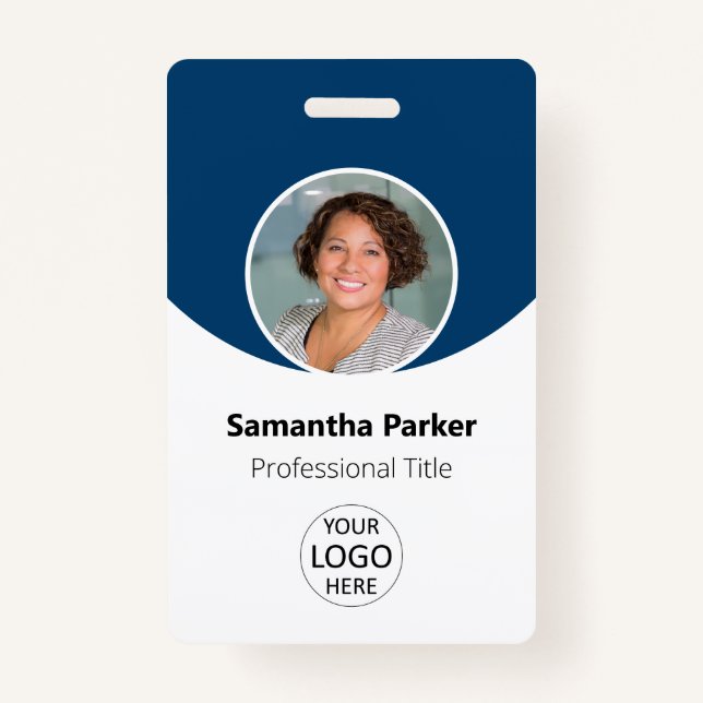 Blue Personalized Photo, Logo, Barcode Employee Badge (Front)