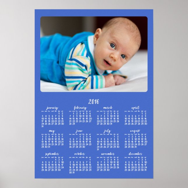 Blue Personalized Poster Yearly Calendar 2016 (Front)