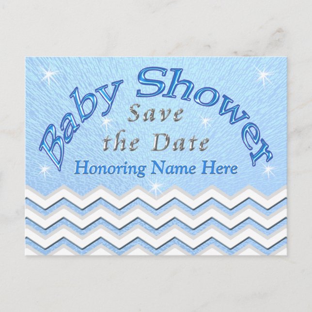Blue Personalized Save the Date Baby Shower Cards (Front)
