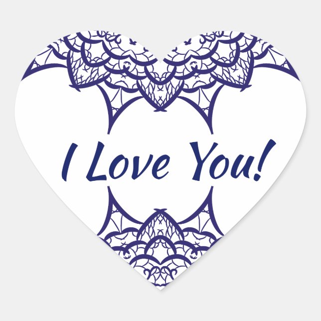 Blue personalized sign "I Love You!" Heart Sticker (Front)