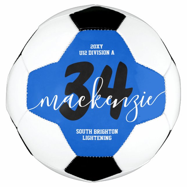 Blue Personalized Team Colours Name Jersey Number Soccer Ball (Front)