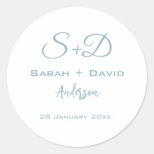 Blue Personalized Wedding,Bridal Shower,Engagement Classic Round Sticker