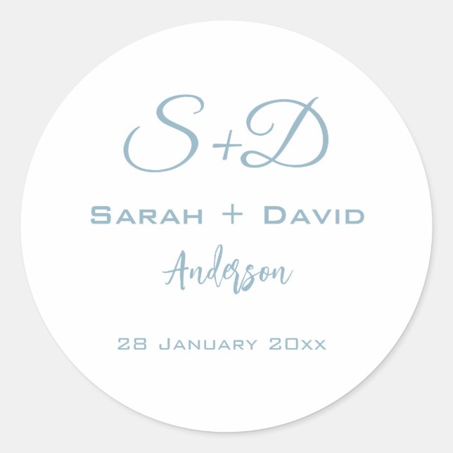 Blue Personalized Wedding,Bridal Shower,Engagement Classic Round Sticker (Front)