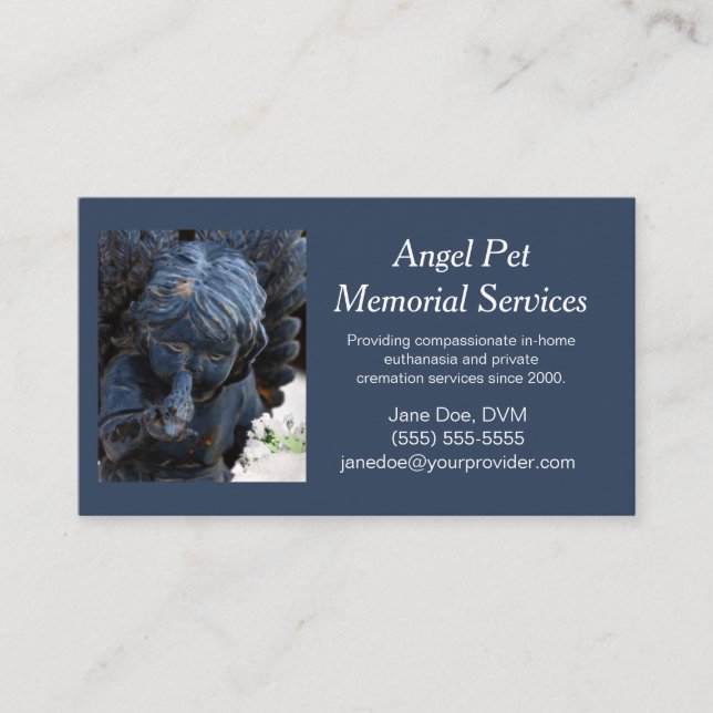 Blue Pet Guardian Angel Memorial Services Business Card (Front)