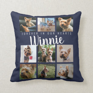 Blue Pet Photo Collage Memory Keepsake Script Name Throw Pillow