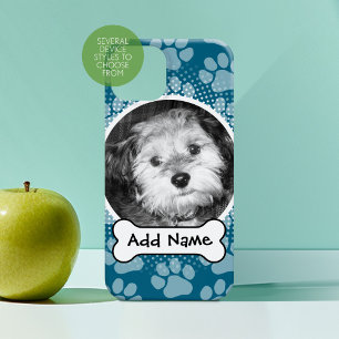 Blue Pet Photo Frame with Paw Prints and Dog Bone iPhone 16 Case
