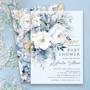 Blue Petal Boys Baby Shower Invitation