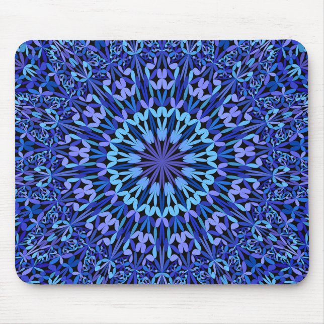 Blue Petal Kaleidoscope Mandala Mouse Pad (Front)