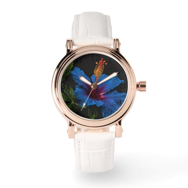 Blue Petals: Blooming Blue Hibiscus Flower, Watch (Front)