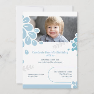 Blue Petals Photo Invitation