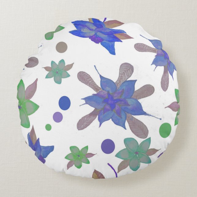 Blue Petals Round Pillow (Front)
