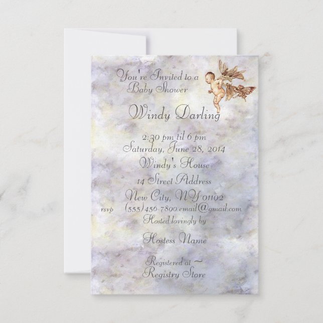 Blue Peter Pan Baby  Flies with FairiesShower Invi Save The Date (Front)