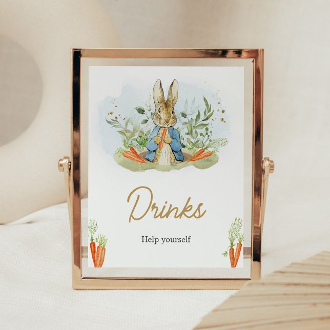 Blue Peter Rabbit Baby Shower Drinks Poster (Rustic Boy Peter Rabbit Baby Shower Drinks Sign)