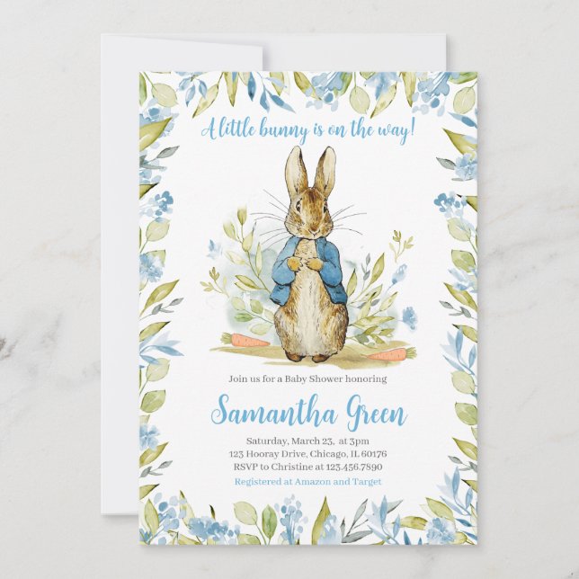 Blue Peter Rabbit Baby Shower Invitation (Front)