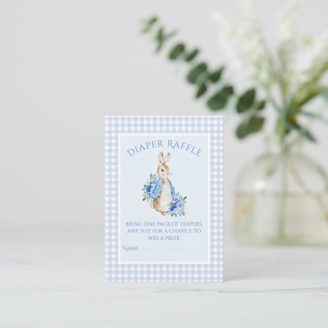 Blue Peter Rabbit Diaper Raffle Baby Shower Enclosure Card (Standing Front)