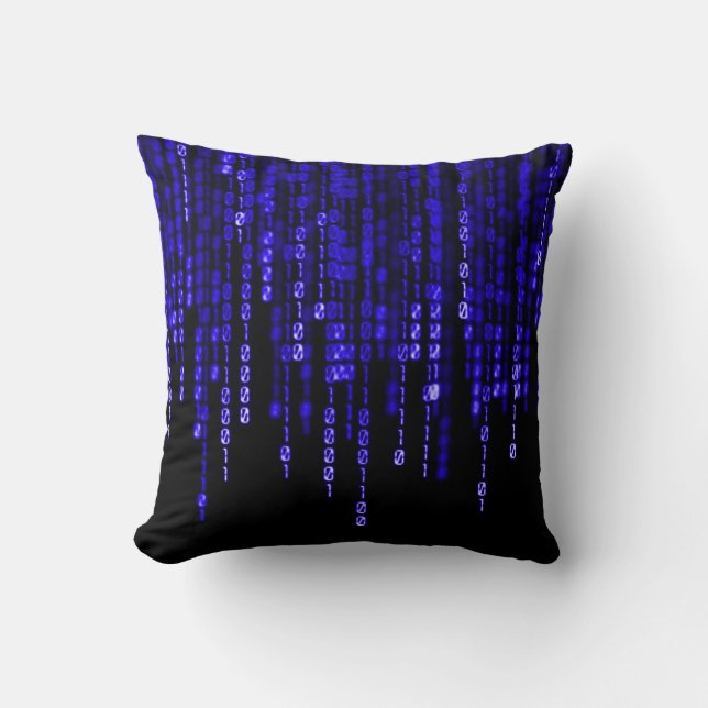 Blue Phantom Binary Code Throw Pillow (Front)