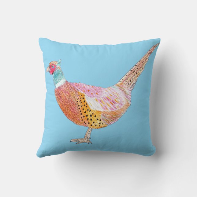 Blue Pheasant Throw Pillow (Back)