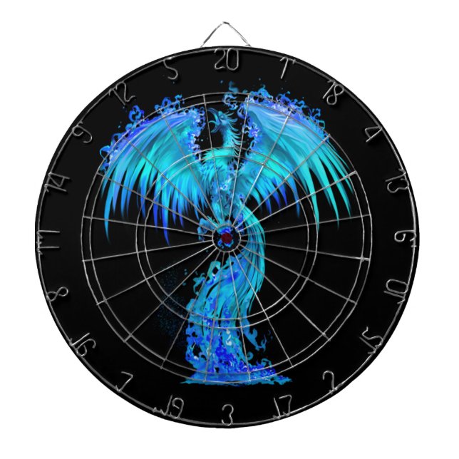 Blue Phoenix Rises From The Fiery Ashes Fantasy Dartboard (Front)